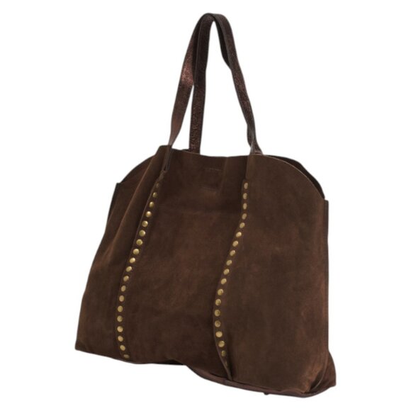 MARLON Made In Italy Suede Studded Slouchy Tote - Picture 3 of 5